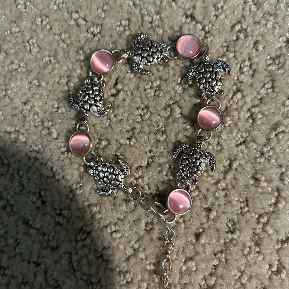 Silver and Pink Beaded Filigree Bracelet